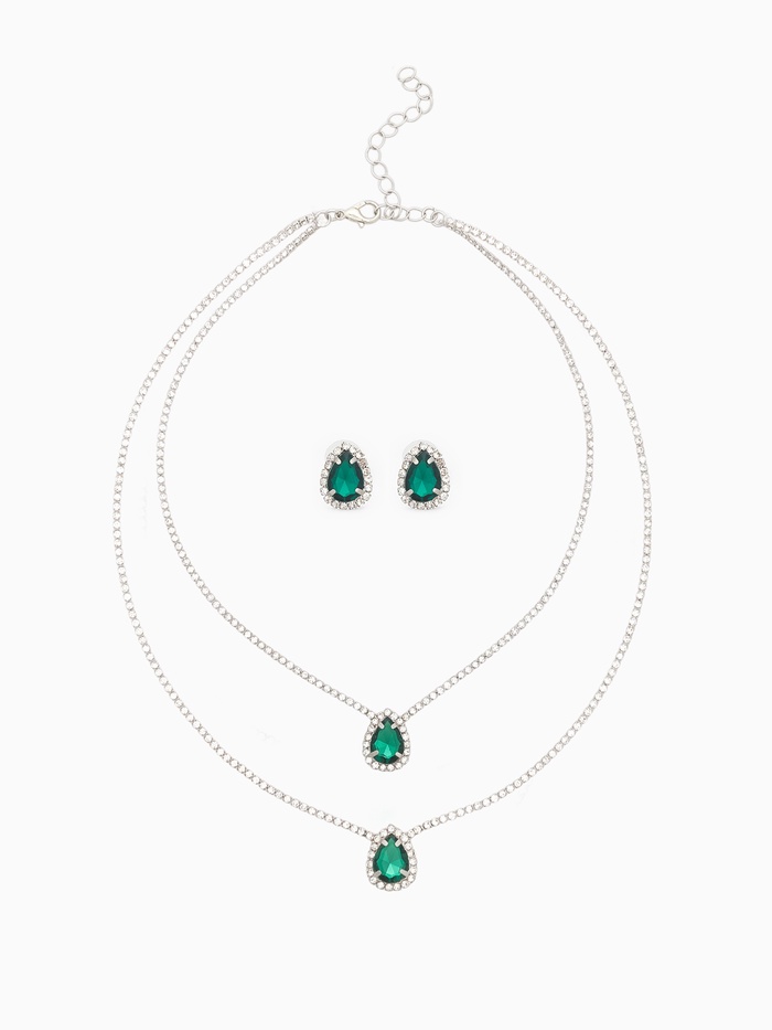 Набор 2 предмета: серьги, колье «Жаклин» дуэт, капля, цвет бело-изумрудный в серебре, 45 см - Фото 1