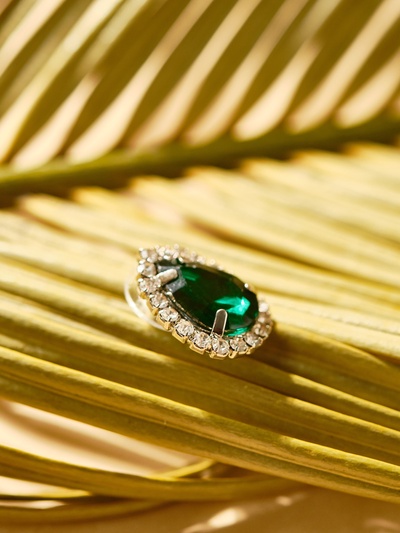 Набор 2 предмета: серьги, колье «Жаклин» дуэт, капля, цвет бело-изумрудный в серебре, 45см