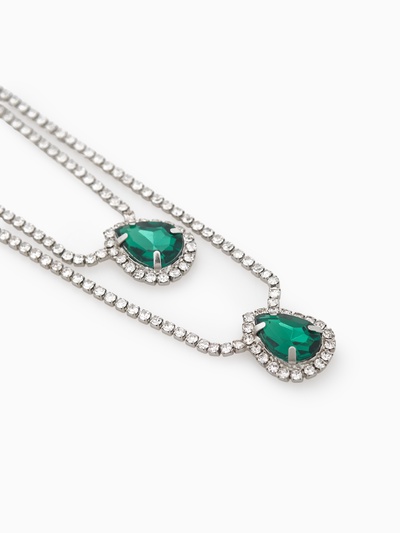 Набор 2 предмета: серьги, колье «Жаклин» дуэт, капля, цвет бело-изумрудный в серебре, 45см
