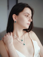 Набор 2 предмета: серьги, колье «Жаклин» дуэт, капля, цвет бело-изумрудный в серебре, 45 см - Фото 2