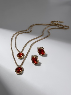 Набор 2 предмета: серьги, колье «Жаклин» дуэт, овал, цвет бело-красный в золоте, 45 см