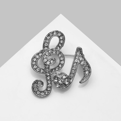 Брошь «Ноты», белая в серебре