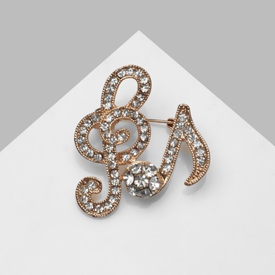 Брошь «Ноты», белая в золоте