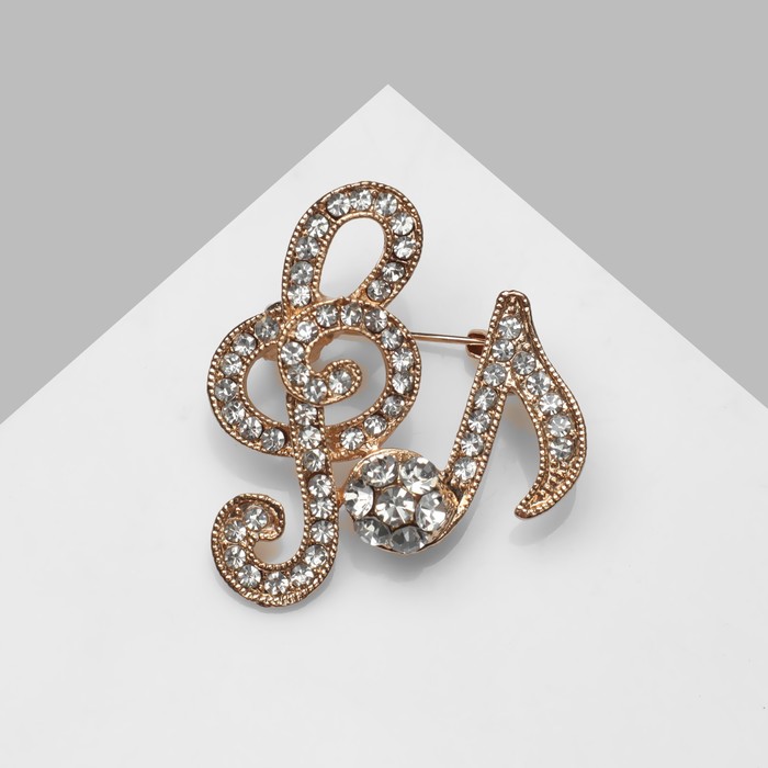 Брошь «Ноты», белая в золоте - Фото 1