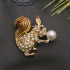 Брошь «Белочка» с бусиной, цвет белый в золоте - Фото 1