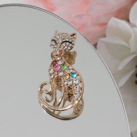 Брошь «Кошка» грациозная, цветная в золоте 2521932