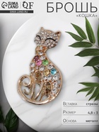 Брошь «Кошка» грациозная, цветная в золоте 2521932 - фото 14510418