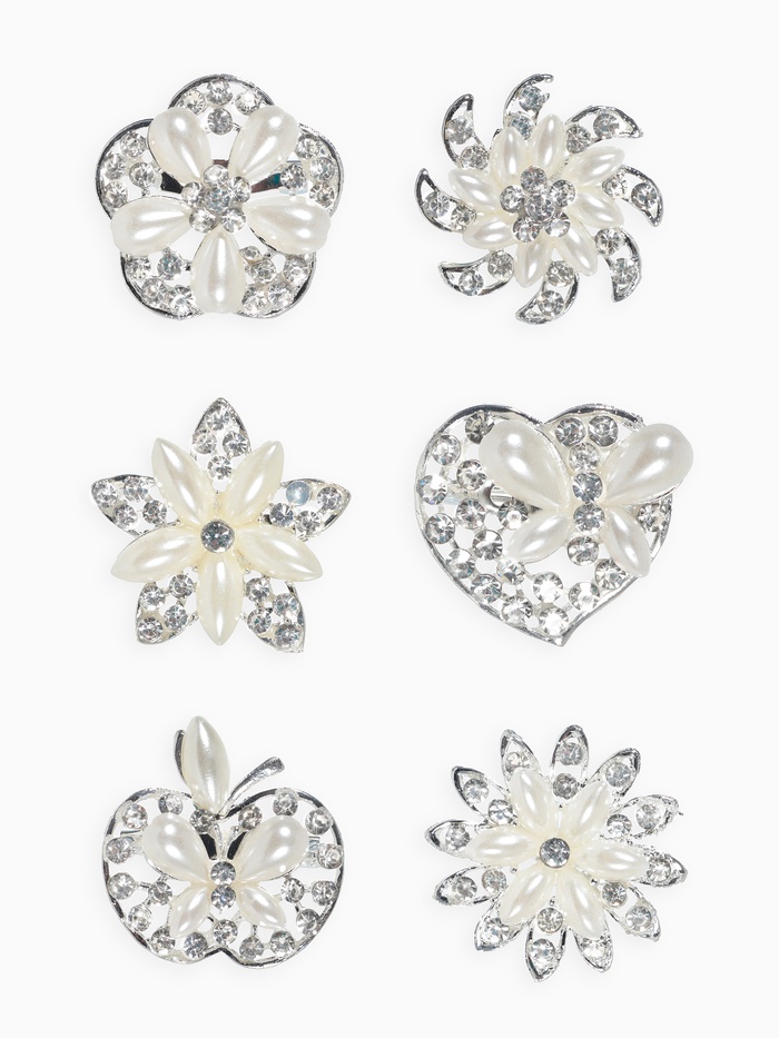 Брошь «Ассорти» цветы рисовые, цвет белый в серебре - Фото 1