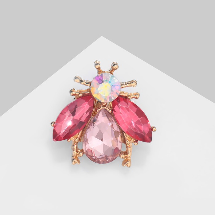 Брошь «Жук», цвет розовый в золоте - Фото 1
