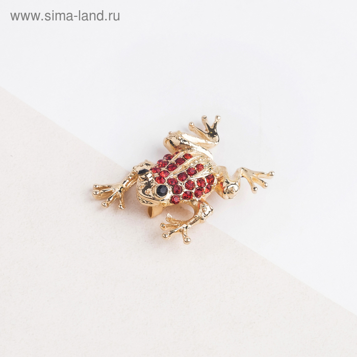 Брошь «Лягушка» путешественница, цвет красный в золоте - Фото 1