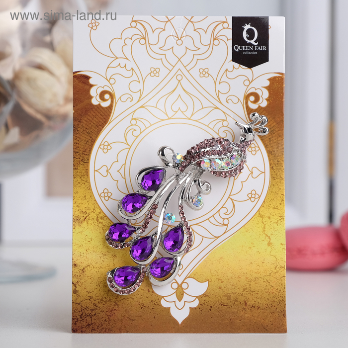 Брошь «Жар-птица» волшебная, цвет фиолетовый в серебре - Фото 1