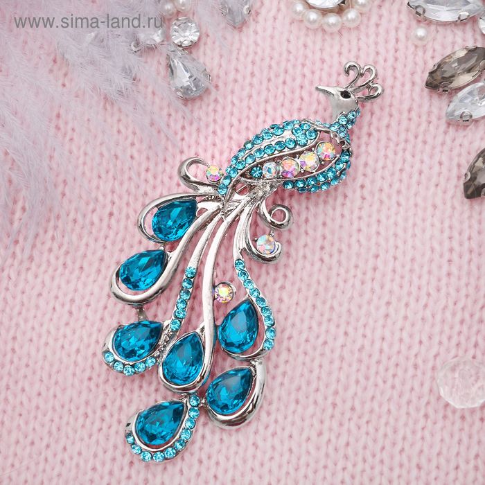 Брошь «Жар-птица» волшебная, цвет морской в серебре - Фото 1