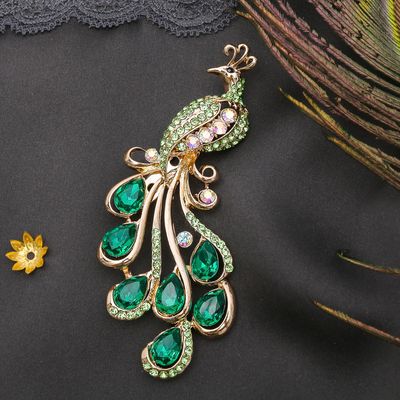 Брошь «Жар-птица» волшебная, цвет изумрудный в золоте
