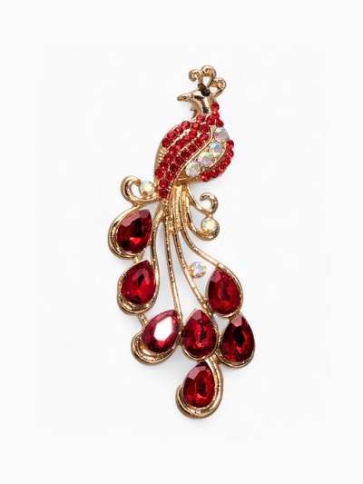Брошь «Жар-птица» волшебная, красная в золоте