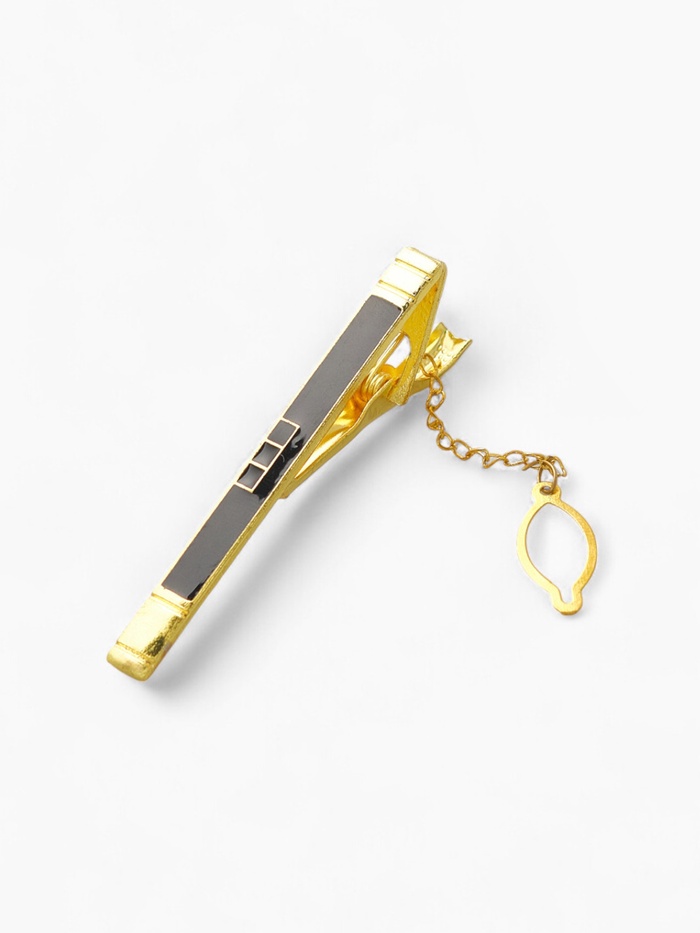 Зажим для галстука стальной «Классический» квадраты с эмалью, цвет чёрный в золоте