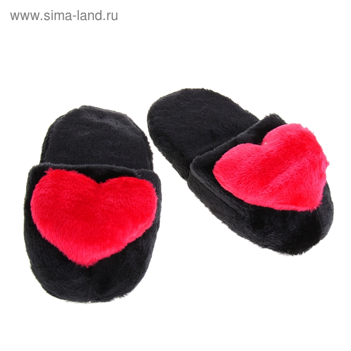 Тапочки "Сердца", 42 размер, цвет чёрный - Фото 1