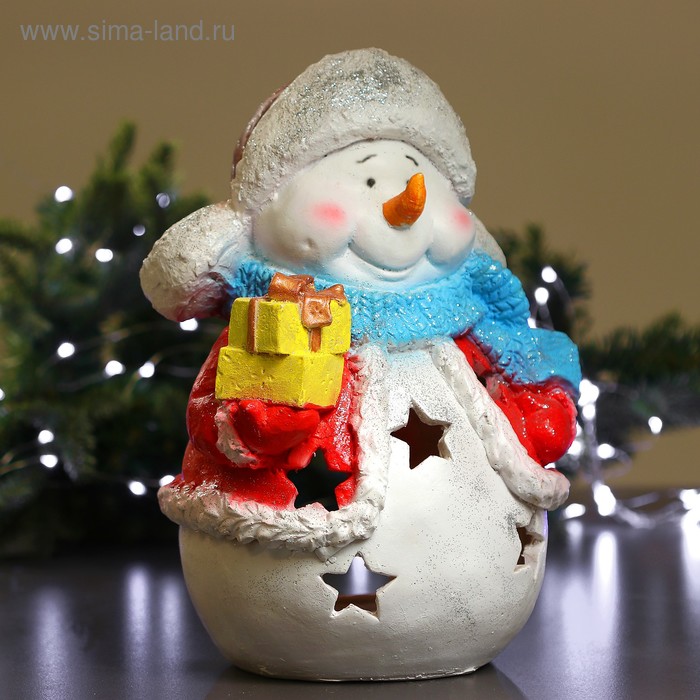 Фигура - подсвечник на 1 свечу «Снеговик с подарками», с блёстками, 45 см - Фото 1