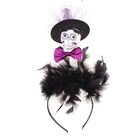 Карнавальный ободок" Череп в шляпке с бабочкой, перья", цвета МИКС - Фото 1