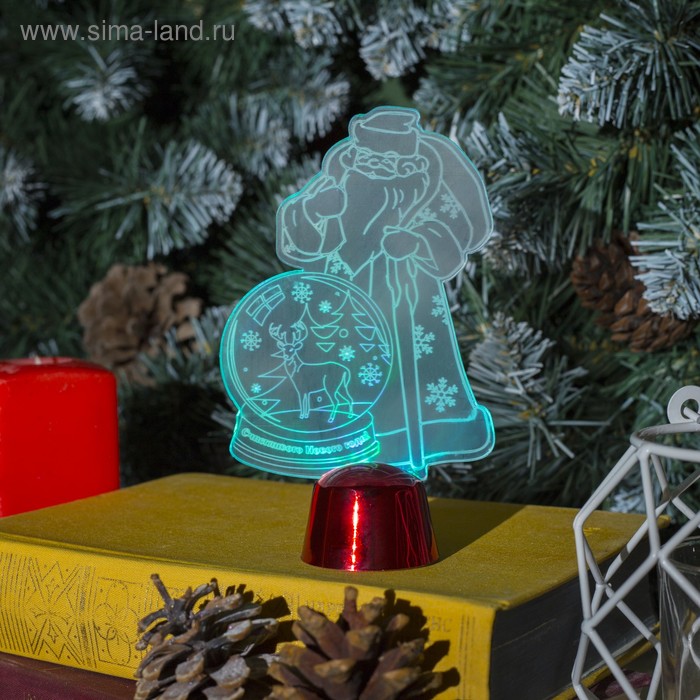 Подставка световая "Дед Мороз, Олень в шаре", 14.5х9 см, 1 LED, RGB микс - Фото 1