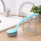Губка для мытья посуды с ручкой Доляна, 26×6,5 см, металл, цвет МИКС - Фото 1