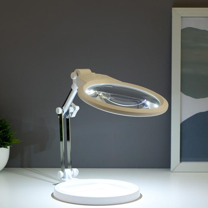 Лампа-лупа для творчества LEDх2 от 3ААА белый 24,5х22х15,5 см - фото 1887739742