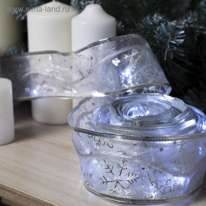 Гирлянда "Нить" 9 м с лентой "Снежинки серебристые", IP20, прозрачная нить, 72 LED, свечение белое, 8 режимов, 220 В - Фото 1