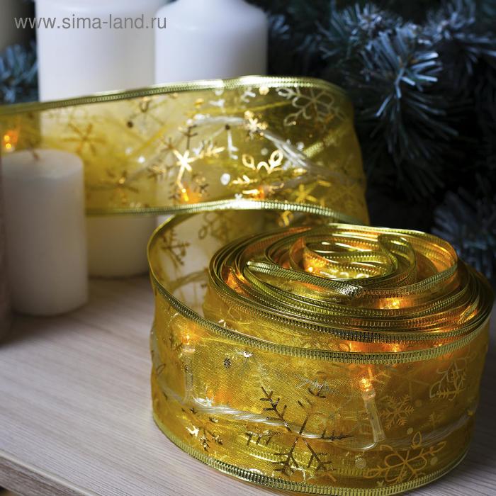 Гирлянда "Нить" 9 м с лентой "Снежинки золотистые", IP20, прозрачная нить, 72 LED, свечение жёлтое, 8 режимов, 220 В - Фото 1