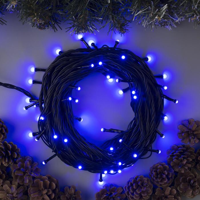 Гирлянда «Нить» 10 м, IP44, УМС, тёмная нить, 72 SMD-LED, свечение синее, 220 В - Фото 1
