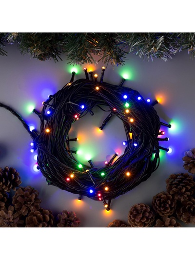 Гирлянда «Нить» 10 м, IP44, УМС, тёмная нить, 72 SMD-LED, свечение мульти, 220 В