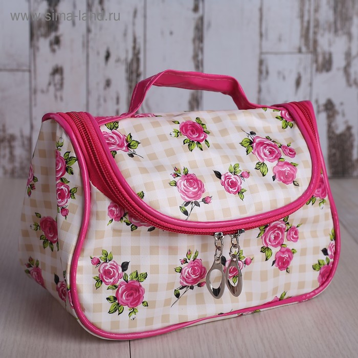 Косметичка-сумочка «Розы», отдел на молнии, с зеркалом, цвет бежевый - Фото 1