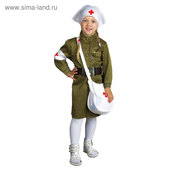 Костюм медсестры: платье, ремень, косынка, повязка, сумка, р-р 32, рост 122 см - Фото 1