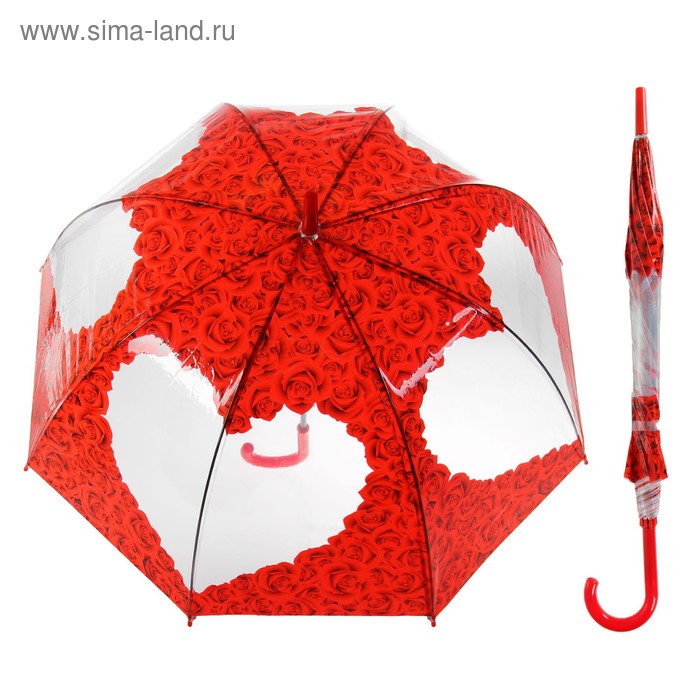 Зонт-трость "Розы", механический, R=42, цвет красный