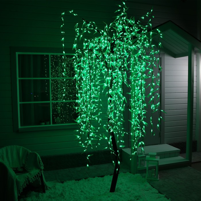 Светодиодное дерево «Плакучая ива» 2.5 м, 1728 LED, постоянное свечение, 220 В, свечение зелёное - Фото 1