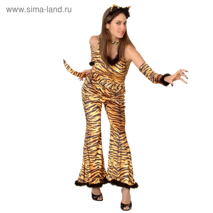 Карнавальный костюм для взрослых "Тигрица", комбинезон, ободок, колье, хвост, р-р 44-48 - Фото 1