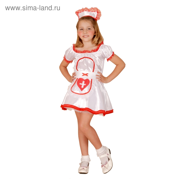 Карнавальный костюм "Медсестричка", платье, пояс, подъюбник, ободок, р-р S, рост 110-120 см - Фото 1