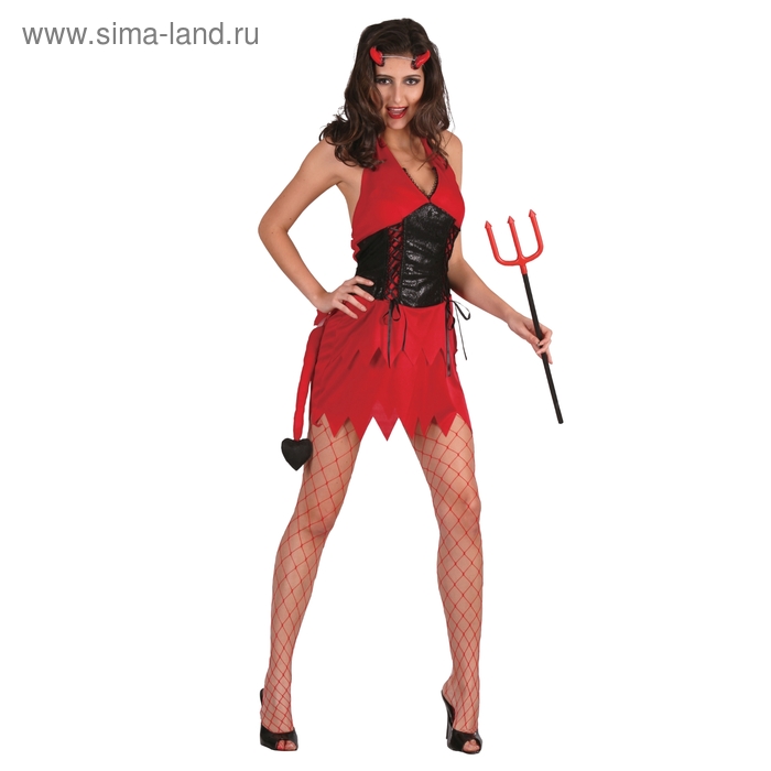 Карнавальный костюм "Дьяволица", 3 предмета: платье, хвост на липучке, рога, р-р M-L (44-48) - Фото 1