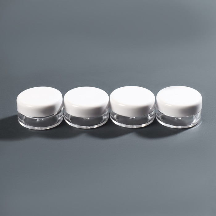 Баночки для хранения, 4 шт, d = 2,8 см, 5 мл, цвет белый/прозрачный - фото 1911260964