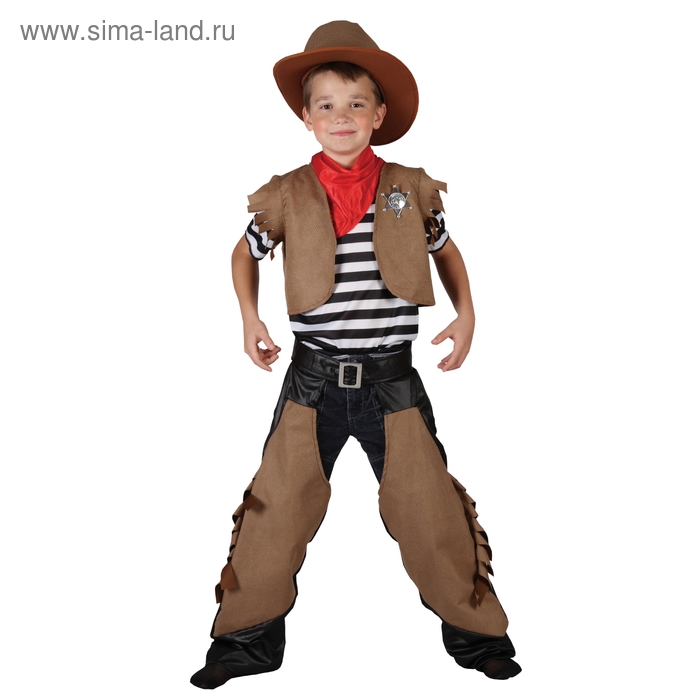 Карнавальный костюм "Крутой ковбой", 4 предмета: брюки, жилет, головной убор. шарф, размер M 120-130 - Фото 1