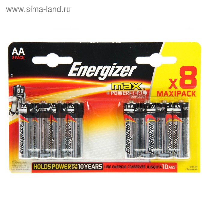 Батарейка алкалиновая Energizer Max +PowerSeal, AA, LR6-8BL, 1.5В, блистер, 8 шт. - Фото 1