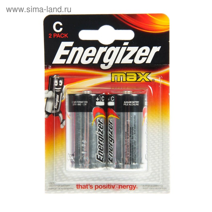 Батарейка алкалиновая Energizer Max, С, LR14-2BL, 1.5В, блистер, 2 шт. - Фото 1