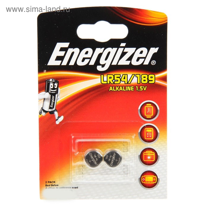 Батарейка алкалиновая Energizer, LR54 (189, LR1130, V10GA)-2BL, 1.5В, блистер, 2 шт. - Фото 1