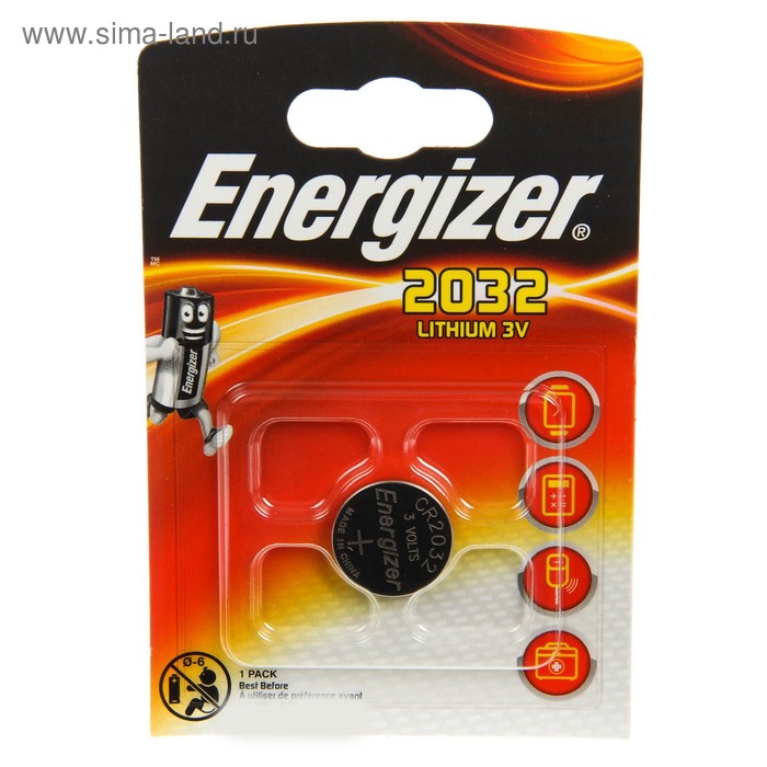 Батарейка литиевая Energizer, CR2032-1BL, 3В, блистер, 1 шт. - Фото 1