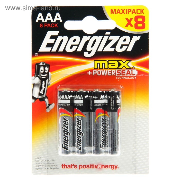 Батарейка алкалиновая Energizer Max +PowerSeal, AAA, LR03-8BL, 1.5В, блистер, 8 шт. - Фото 1