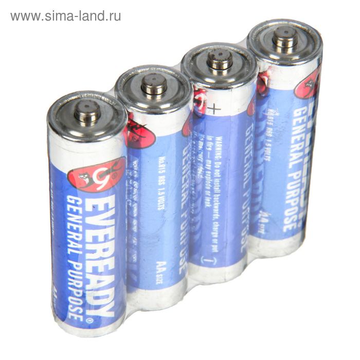 Батарейка алкалиновая Eveready General Purpose, AA, LR6-4S, 1.5В, спайка, 4 шт. - Фото 1