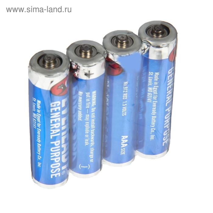 Батарейка алкалиновая Eveready General Purpose, AAA, LR03-4S, 1.5В, спайка, 4 шт. - Фото 1