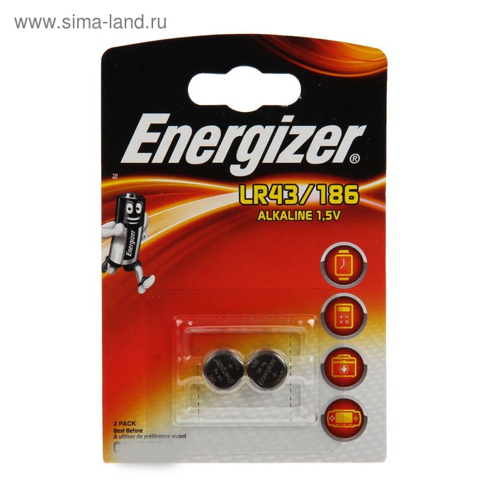 Батарейка алкалиновая Energizer, LR43 (186)-2BL, 1.5В, блистер, 2 шт. - Фото 1