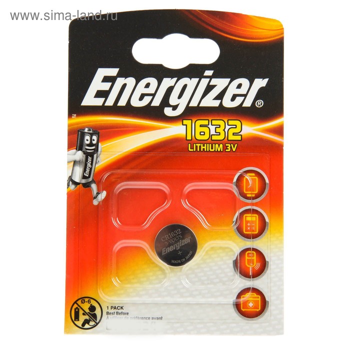Батарейка литиевая Energizer, CR1632-1BL, 3В, блистер, 1 шт. - Фото 1