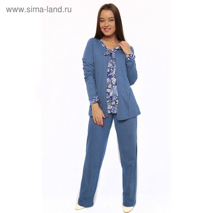 Комплект женский (топ, брюки, халат) М97 цвет синий, р-р 44 - Фото 1