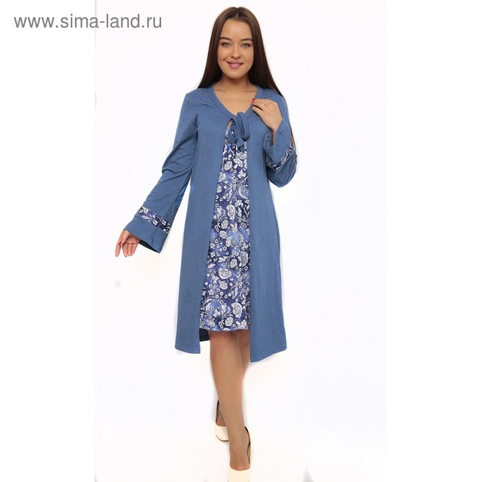 Комплект женский (сорочка, халат) М98 цвет синий, р-р 44 - Фото 1