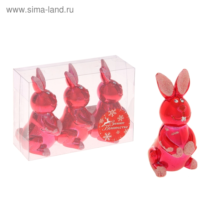 Украшение ёлочное "Зайчик-пузатик" (набор 3 шт) 10 см красный - Фото 1